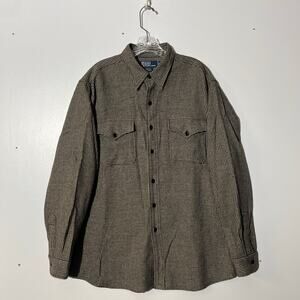 Vintage Polo By Ralph Lauren Griffin 100% Wool Brown Button-Down Shirt Mens L